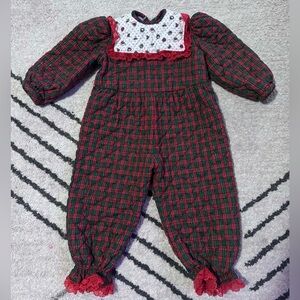VINTAGE Plaid Red and Green Kids One Piece Romper